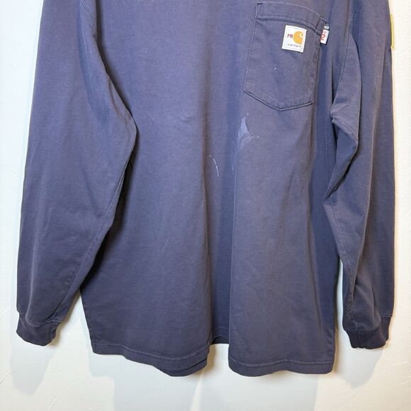 Carhartt  Men's Force Flame Resistant FR Long Sleeve Navy Shirt Size XL *SPOTS* - Picture 3 of 16